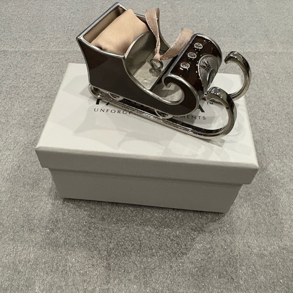 Pandora Brown Silver Sleigh with Rhinestone Accents Ornament